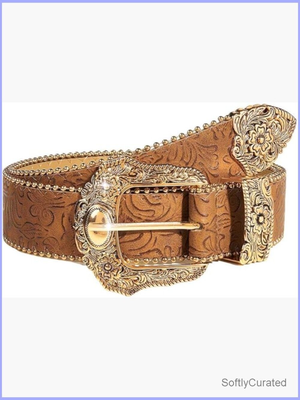 Women Western Cowgirl Belt - Floral PU Leather, Adjustable, Vintage